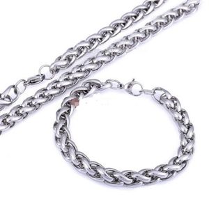 24'' 8 5'' Pure 316L Roestvrij Staal Zilver ENORME 6mm breed tarwe Touw ketting ketting Armband Mens226J