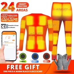 24 Área APP control Chaqueta térmica Ropa interior térmica Mujeres Hombres Traje de esquí USB Ropa eléctrica calentada Camisa Pesca de invierno 240104