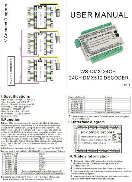 Décodeur DMX512 à 24 canaux, 8 groupes de sortie RVB, 24 canaux DMX LED de contrôle, variateur pour bande lumineuse LED RVB, livraison gratuite