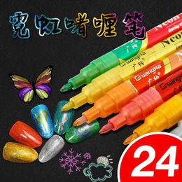24 couleurs ensemble paillettes changeant stylo ongles néon manuel Fluorescent étanche Art marqueur stylo Graffiti peinture fournitures 240228