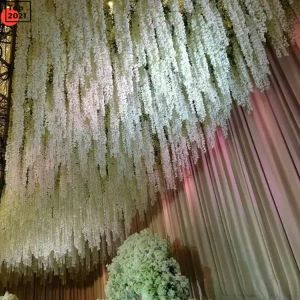 24 kleuren 34 cm elegante kunstmatige bloemenfeestje Wisteria bloemen wijn tuin muur hangend diy rattan middelpunt kerstmis bruiloft decoratie achtergrond