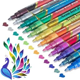 24 couleurs stylos marqueurs de peinture à paillettes acryliques ltra Fine Point 0.7mm marqueurs surligneurs métalliques scintillants stylo pour peinture d'art rupestre 240108