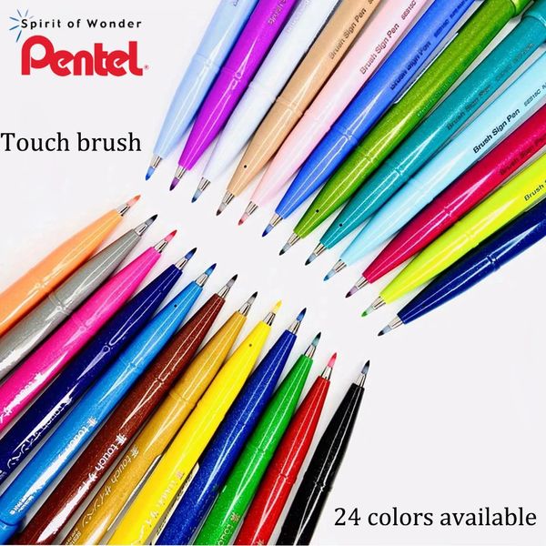 24 colores Pentel Brush Pen Pinceles suaves Acuarela Pinturas al óleo Artista Pintura a mano Marcadores Set Art Papelería Marcadores 240307