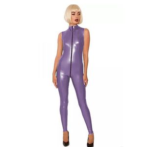 Catsuit classique slim en PVC pour femmes, 24 couleurs, combinaison sans manches, fermeture éclair sur le devant, entrejambe ouvert, body exotique, Look mouillé, Costume de Cosplay