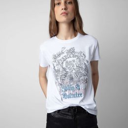 T-shirt à manches courtes pour femmes, nouvelle Niche française ZV, classique, imprimé de fleurs de crâne, broderie anglaise, début du printemps, 24