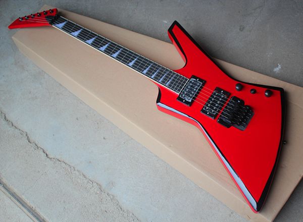 Guitarra eléctrica con diapasón de palisandro de 24 trastes, incrustaciones de perlas especiales, cuerpo rojo y rosa Floyd, encuadernación negra, se puede personalizar