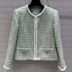 24 FW Damesjassen Jas Geborduurd Katoen Tweed Blouson Met Letterknopen Vintage Designer Jas Meisjes Milan Runway Gehaakte Designer Tops Gevlochten Uitloper Blazer