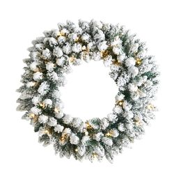 24 guirlandes de Noël artificielles floquées vertes pré-éclairées 35 lumières LED blanc chaud