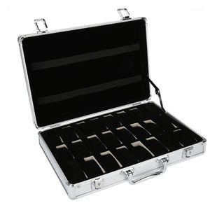 24 grille valise en aluminium présentoir boîte de rangement montre boîte de rangement boîtier support de montre horloge Clock1242H