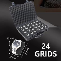 24 grilles ABS Boîte en plastique Boîte de sécurité Équipement d'équipement de sécurité portable Impact d'outil sec résistant à la mousse pour le stockage des montres 240415