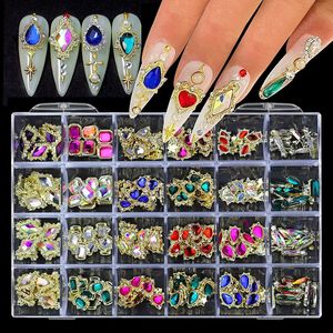 24 grilles en alliage de coeur de pêche en forme de papillon, diamant pour décoration des ongles, ensemble de bijoux à faire soi-même, 240219