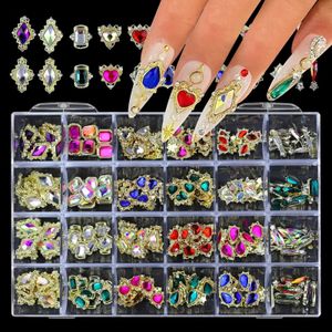 24 Grids Boxed Glanzende Diamant Nail Art Strass Kristal Set Met Nagellijm Voor Nagels Kunst Decoratie DIY Manicure Accessor 240307