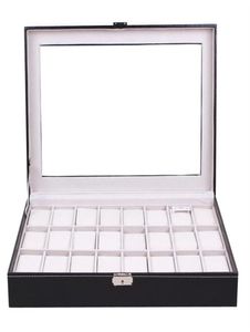 24 grilles PU Cuir Watch Board Black Jewelry Rangement Boîtier Organisateur de porte-coussinets Classic