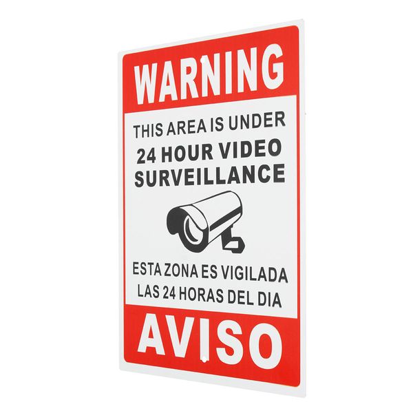 24 heures de surveillance vidéo Panneau d'avertissement autocollant de sécurité vidéo Espagnol Anglais Métal