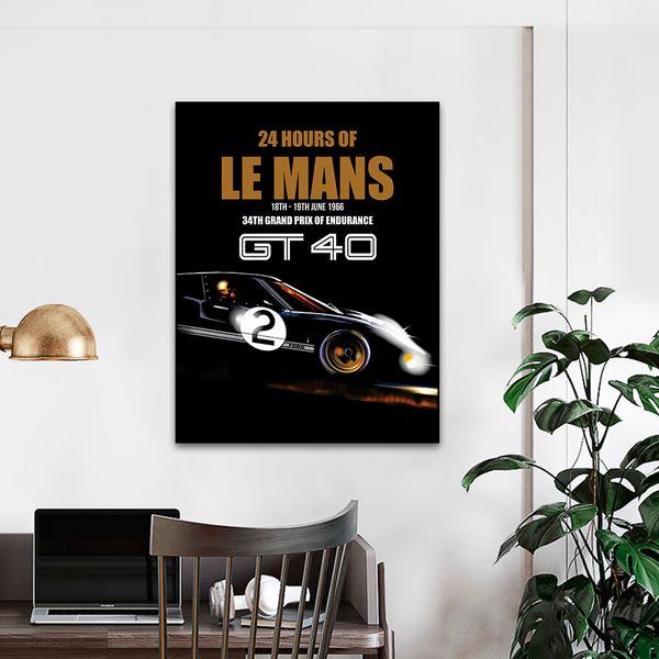 Affiche de voiture de course classique Le Mans 24 heures, peinture sur toile imprimée, décor de maison, tableau d'art mural pour salon sans cadre