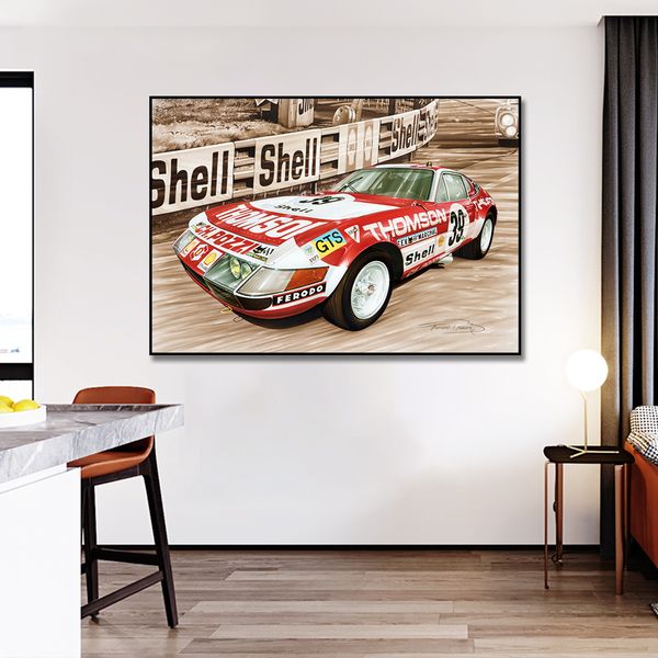 Póster de coche de 24 horas de Le Mans, arte impreso en lienzo, pintura de arte de pared nórdica, imagen para sala de estar, decoración del hogar sin marco