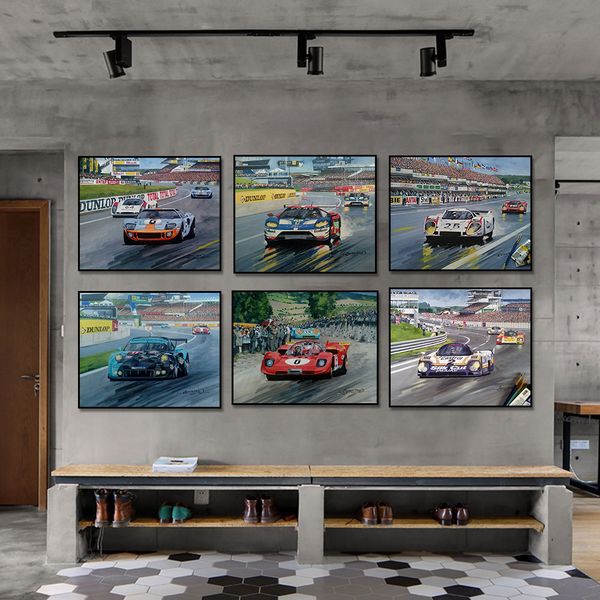 Póster de coche de carreras de 24 horas de Le Mans sobre lienzo, póster nórdico impreso, imagen artística de pared para sala de estar, decoración del hogar sin marco