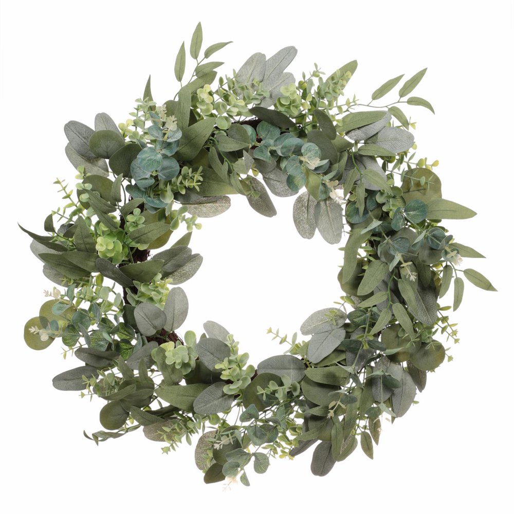 Couronne de printemps artificielle d'eucalyptus de 24 po avec feuilles de Jenny rampantes