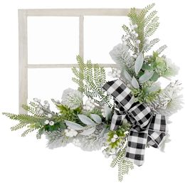 Colgante de puerta con marco de ventana cuadrado de 24 pulgadas con vegetación y lazo