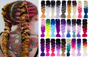Extensions de cheveux synthétiques tressés de 24 pouces, tresses Jumbo au Crochet, style 100gPc, blond pur rose vert 8852627