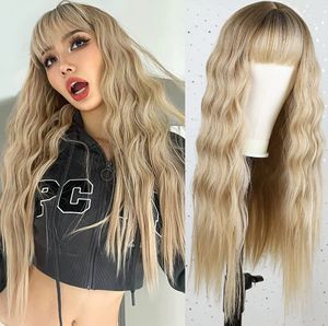 24 pouces dégradé couleur grande vague longue perruque bouclée perruques de cheveux femmes perruque de fibre synthétique couvre-chef avec de nombreux styles à choisir et supporte la personnalisation