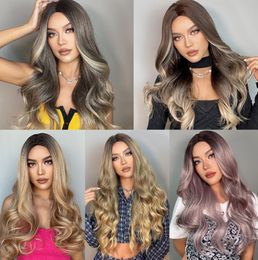 24-Inch Gradient Golden to Purple Long Wavy Lace Front Wig Variété de styles Personnalisation prise en charge