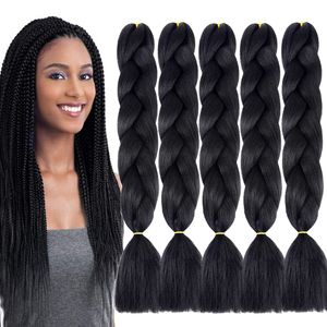 24 pulgadas Jumbo Black Braiding Hair 1b # Extensiones de cabello de ganchillo africano Fibra de alta temperatura Crochet Trenzado sintético Cabello para Twist Crochet Trenzas Cabello J1