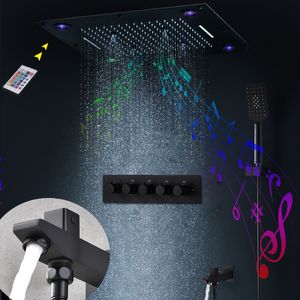 Système de douche musical de 24 pouces, pomme de douche dissimulée à 3 fonctions, grande cascade de pluie, ensemble de douche LED brumeux