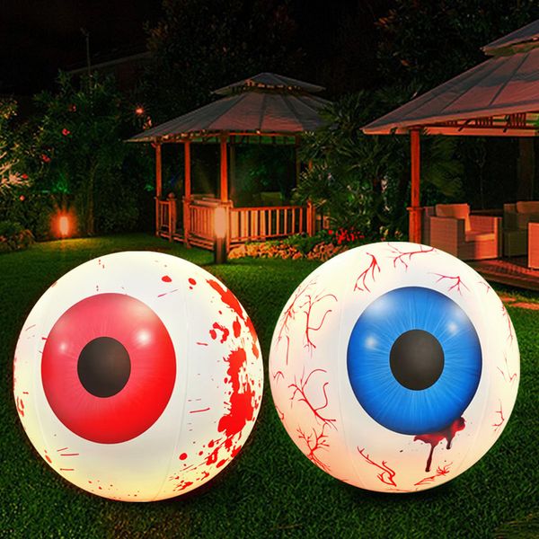 Bola decorativa de jardín al aire libre de 24 pulgadas, globo ocular inflable luminoso de PVC para Halloween, accesorios de decoración de Casa Encantada para fiesta