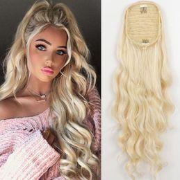 24 inch synthetische paardenstaart met trekkoord - lang krullend body wave haar - verscheidenheid aan stijlen om uit te kiezen - perfect voor het toevoegen van lengte en volume