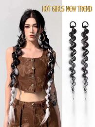24 pouces avec élastique Extensions de cheveux en queue de cheval longue pour les femmes queue de cheval gris noir avec des brouettes élastiques