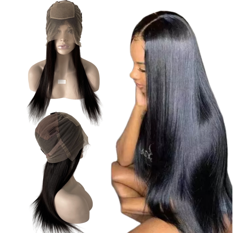 24 polegadas 12a Cabelo -virgem indiano cor natural cor natural 4x4 Silk Top Wig Full Lace para Mulher Negra