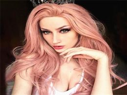 24 pouces Big Curly Synthétique Couleur rose Couleur à haute température Pélucas simulation Human Hair Wigs Wig1391894981