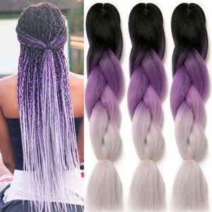 24 pouces Jumbo tresse synthétique Ombre tressage Extension de cheveux pour les femmes bricolage rose violet jaune gris Ultra tresses