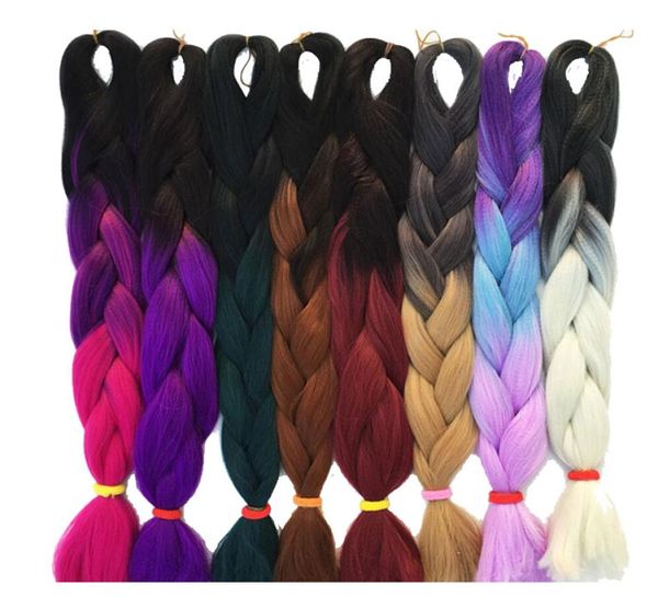 Extensión de cabello trenzado sintético para mujer, trenza Jumbo de 24 pulgadas, trenzas de cabello DIY, rosa, púrpura, amarillo, gris, 8838592