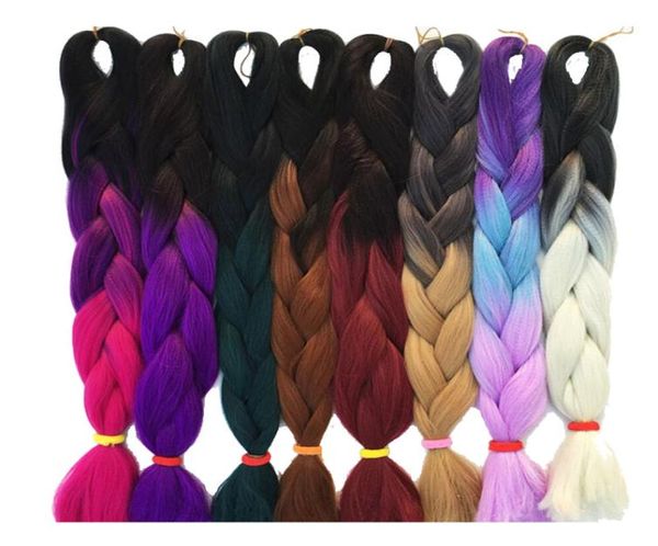 Extensión de cabello trenzado sintético para mujer, trenza Jumbo de 24 pulgadas, trenzas de pelo DIY, rosa, morado, amarillo, gris, 6474760