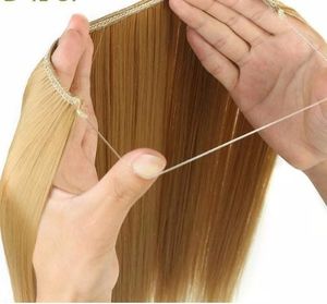 24 inch vrouwen vis lijn haarextensions zwarte blonde natuurlijke golvende lange hoge tempreture fiber synthetisch haarstukje