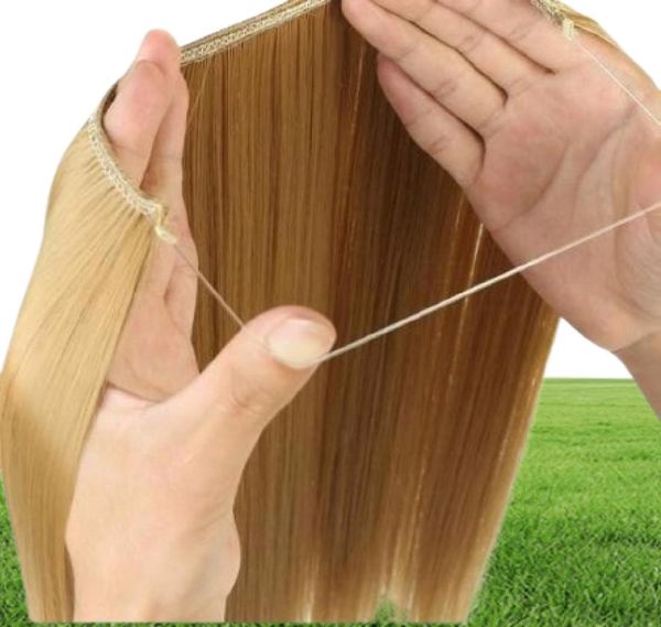 24 pulgadas Línea de pescado Extensiones para el cabello Black Rubia Natural Natural ondulado Long Temture Fiber Correo de horquilla sintético4070822