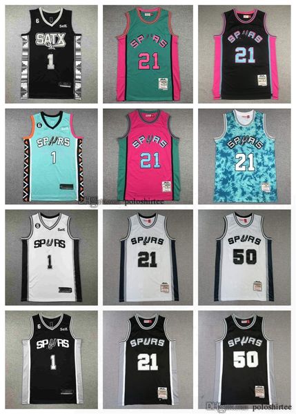 Maillots de basket-ball Draft Pick NO.1 Victor Wembanyama Urban Edition Tim 21 Duncan 50 Robinson 2023 Noir Blanc Retro Mesh Jersey1