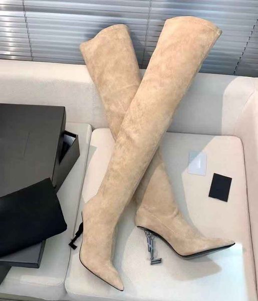 24 Italia Marca Opyum Botas sobre la rodilla Punta puntiaguda Botas de cuero hasta la rodilla Tacones altos Vestido de fiesta Señora Marca Caminar Botines elegantes EU35-43