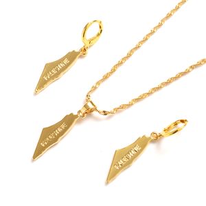 24 k Fine Or Jaune Massif GF Palestine carte Pendentif Collier boucles d'oreilles Patriot Honneur Charmes fête Bijoux Chaîne Femmes