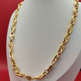 24 K Geel ECHT GOUD GF Puffed Mariner Link Chain Ketting 10mm 23.6" Kreeft Sluiting STEMPEL