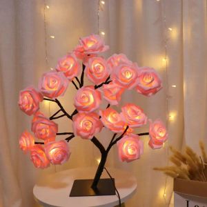 24 LED Rose Tree Lights USB Plug Tafellamp Fairy Flower Nachtlampje Voor Home Party Kerst Bruiloft Slaapkamer Decoratie Gift D3.0