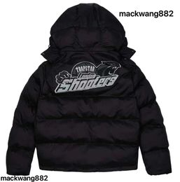 24 Herrenjacken Trapstar London SHOOTERS HOODED PUFFER JACKET SCHWARZ REFLEKTIERENDE Pufferjacke Bestickter Thermo-Hoodie Herren Wintermantel Tops Verdickung