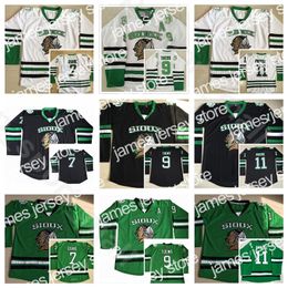 24 Hommes Vintage College 11 Zach Parise Jersey Dakota du Nord Fighting Sioux Hockey sur glace 7 TJ Oshie 9 Jonathan Toews Noir Vert Blanc Accueil