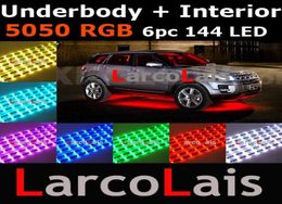 24 modes sonores actifs, 6 pièces, 144 LED, 7 couleurs, RGB 5050, télécommande pour intérieur de voiture, bande lumineuse LED, 7085641