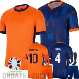 24 Pays-Bas European Holland Club Soccer Jersey 2024 Euro Cup 2025 Maillot de football de l'équipe nationale néerlandaise Hommes Kit complet Ensemble à domicile MEMPHIS XAVI GAKPO