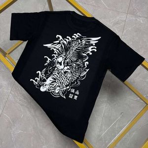 24 Nouveau EV de haute qualité God Flying Eagle Carp Letter Imprimée T-shirt de cou rond à manches courtes lâches décontractées pour hommes et femmes 766078