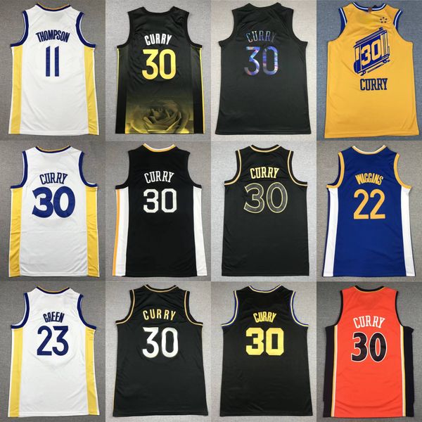 24 New Stephen Curry Klay Thompson Warriores Baloncesto cosido Jersey Draymond Green Chris Paul Men 2023-24 Ciudad Oro Black Black Retro Juvenil