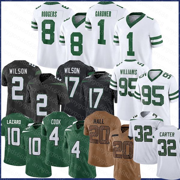 Zach Wilson Ahmad Sauce Gardner 8 Aaron Rodgers Maillot de football Homme Dalvin Cook Garrett Wilson Quinnen Williams Allen Lazard Breece Hall Michael Carter Joe Namath